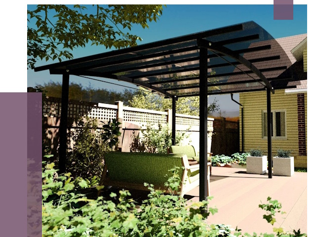 Навесы для террасы в Людинове от 12977 руб. под ключ | ПРОЛЁТ-Люд