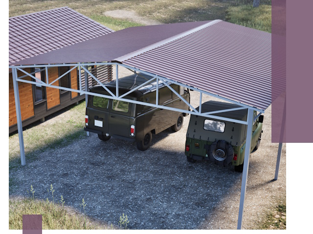 Двускатные навесы под ключ в Людинове — изготовление и монтаж